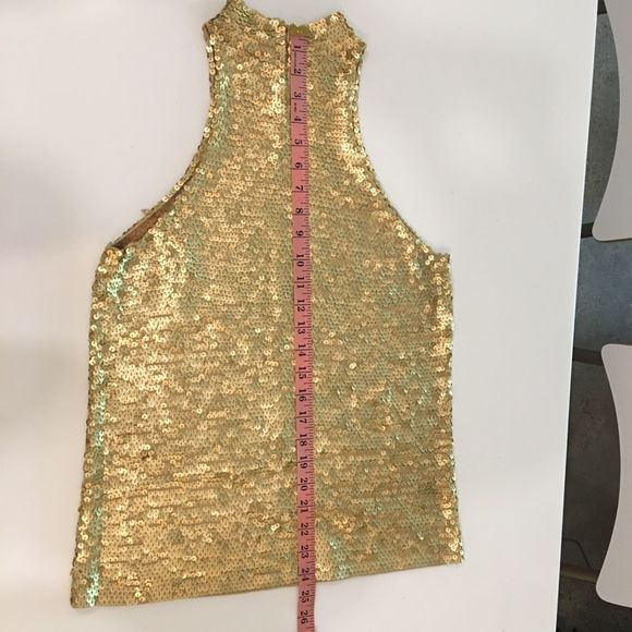 WHITE + WARREN Gold Sequin Mock Turtleneck Sleeveless Top - Picture 8 of 8